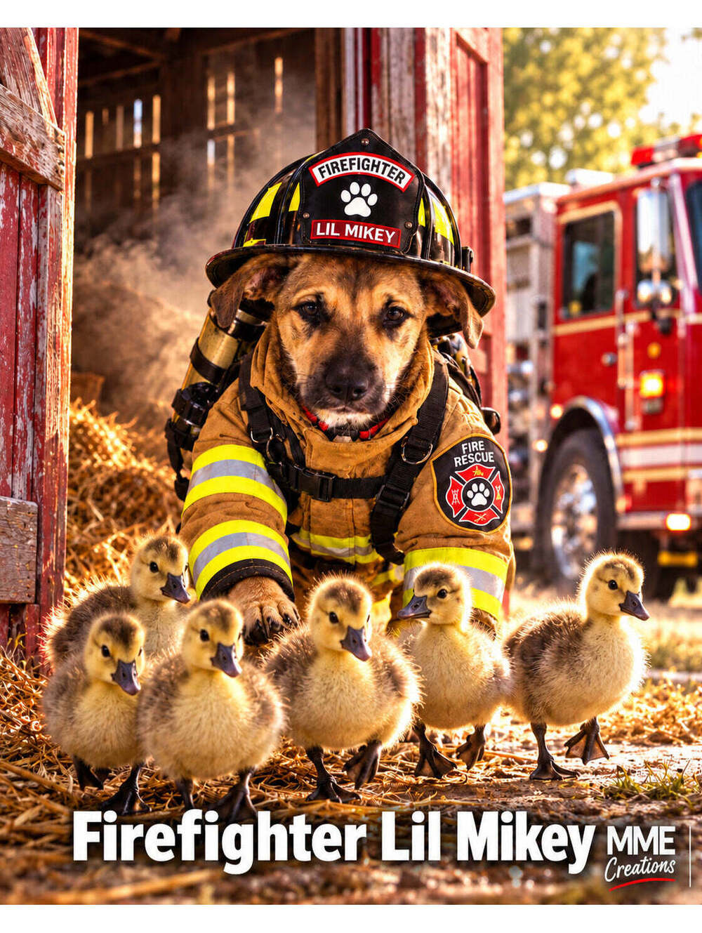 4849 Pet Pics Turn Your Dog Into a Firefighter –Baby Geese Custom 8x10 Print